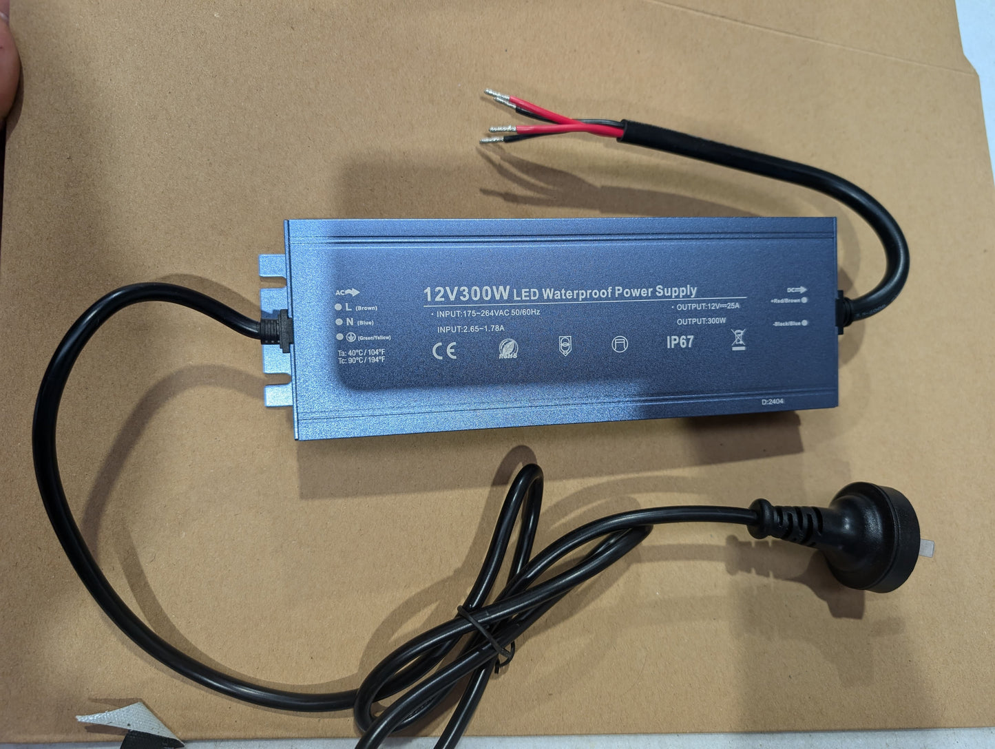 220-240V to 12V/24V Power Supply Waterproof ip65 – 25A or 300W Output, Australian Plug, 3-Year Warranty