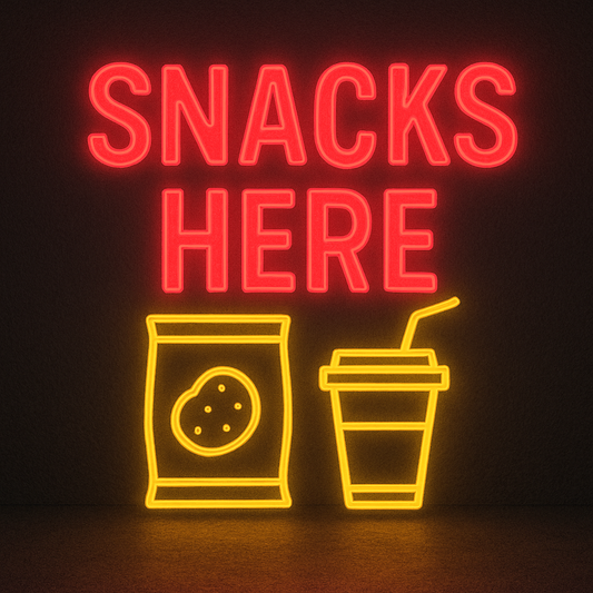 Snacks here neon sign